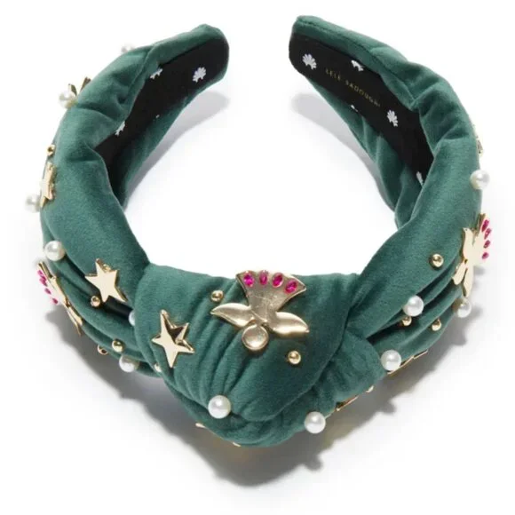 Lele Sadoughi Angel Bell Forest Green Velvet Embellished  display picture 2